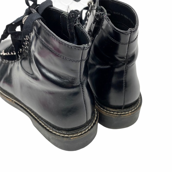 ASOS Combat Moto Lace Up Ankle Boot Bootie Patent Faux Leather Black Size 6 - Picture 5 of 9